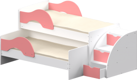 Кровать детская Матрешка выкатная с лестницей  Белый/Розовый в Стрежевом - strezhevoj.katalogmebeli.com | фото