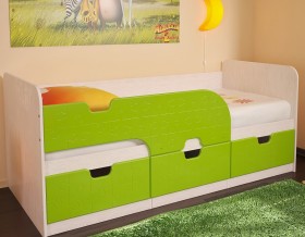 Кровать детская Минима 1,86м с ящиками (дуб атланта/лайм глянец) в Стрежевом - strezhevoj.katalogmebeli.com | фото