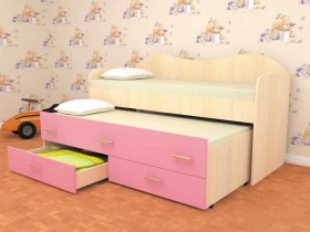 Кровать детская Нимфа двухместная 2.0 Дуб молочный/Розовый в Стрежевом - strezhevoj.katalogmebeli.com | фото