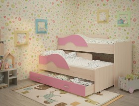 Кровать детская Радуга 1600 Млечный дуб/Розовый в Стрежевом - strezhevoj.katalogmebeli.com | фото 1