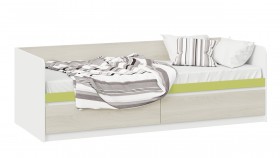 Кровать «Сканди» с 2 ящиками Дуб Гарден/Белый/Зеленый в Стрежевом - strezhevoj.katalogmebeli.com | фото 1
