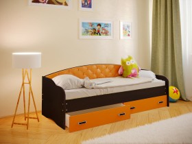 Кровать Софа-8 с мягкой спинкой (900х1900) Венге/Оранжевый в Стрежевом - strezhevoj.katalogmebeli.com | фото