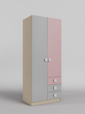 Шкаф 2-х створчатый с ящиками Грэйси (Розовый/Серый/корпус Клен) в Стрежевом - strezhevoj.katalogmebeli.com | фото