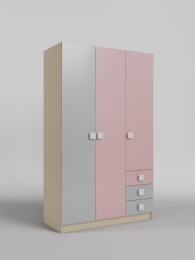 Шкаф 3-х створчатый с ящиками Грэйси (Розовый/Серый/корпус Клен) в Стрежевом - strezhevoj.katalogmebeli.com | фото