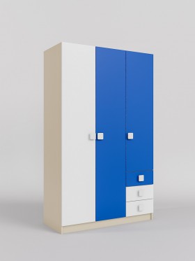 Шкаф 3-х створчатый с ящиками Скай (Синий/Белый/корпус Клен) в Стрежевом - strezhevoj.katalogmebeli.com | фото