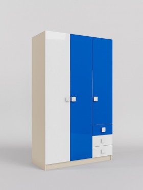 Шкаф 3-х створчатый с ящиками Скай люкс (Синий/Белый/корпус Клен) в Стрежевом - strezhevoj.katalogmebeli.com | фото
