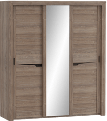 Шкаф трехдверный Соренто с раздвижными дверями Дуб стирлинг/Кофе структурный матовый в Стрежевом - strezhevoj.katalogmebeli.com | фото